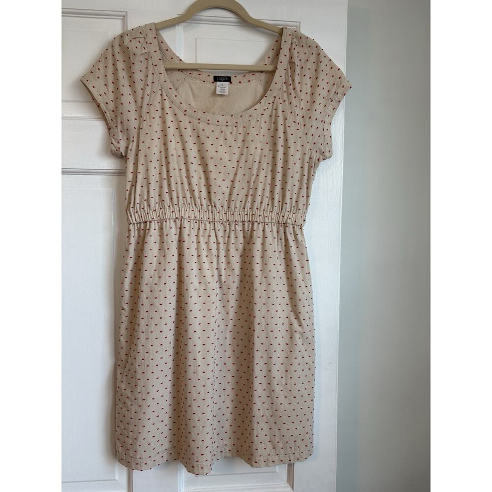 J.Crew Womens Beige Red Clip Dot Cotton Elastic Waist Pocket Dress 69380 SP12 S